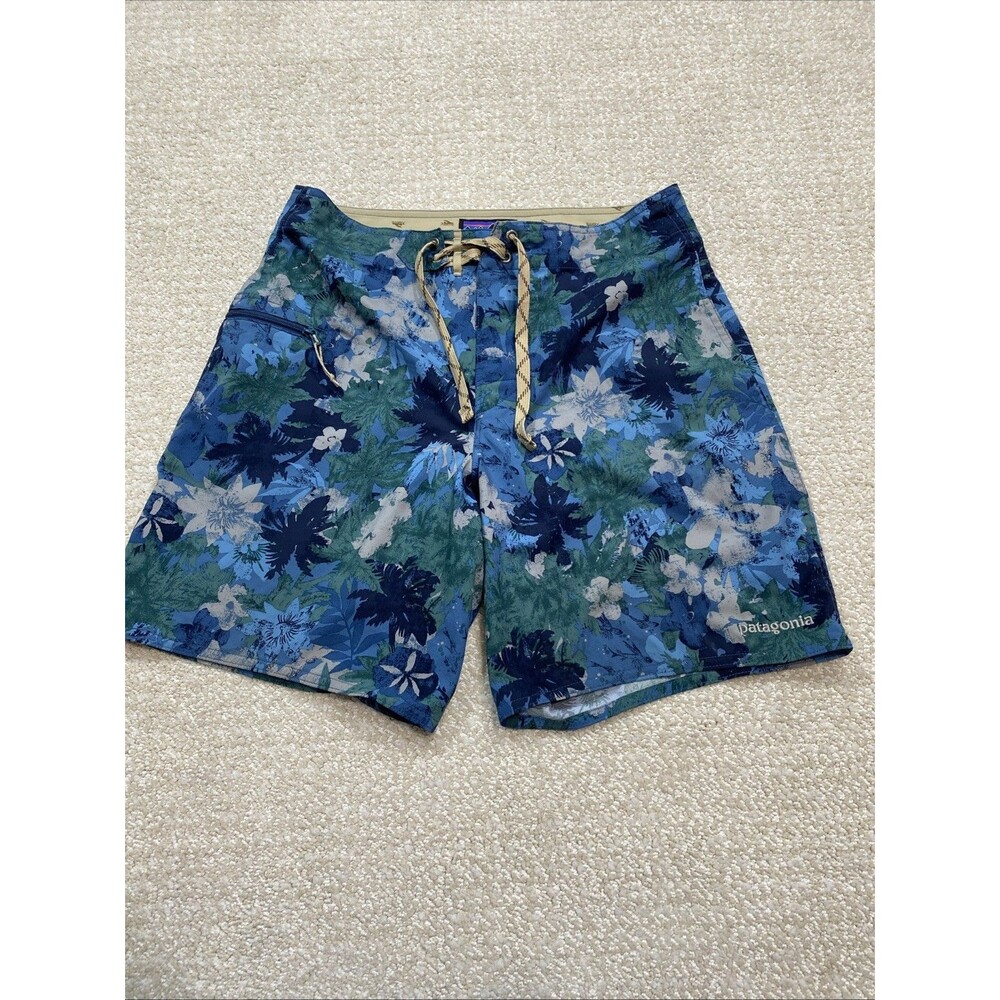Patagonia Wavefarer Board Shorts Mens Size 28 Swim Trunks Blue Green Floral